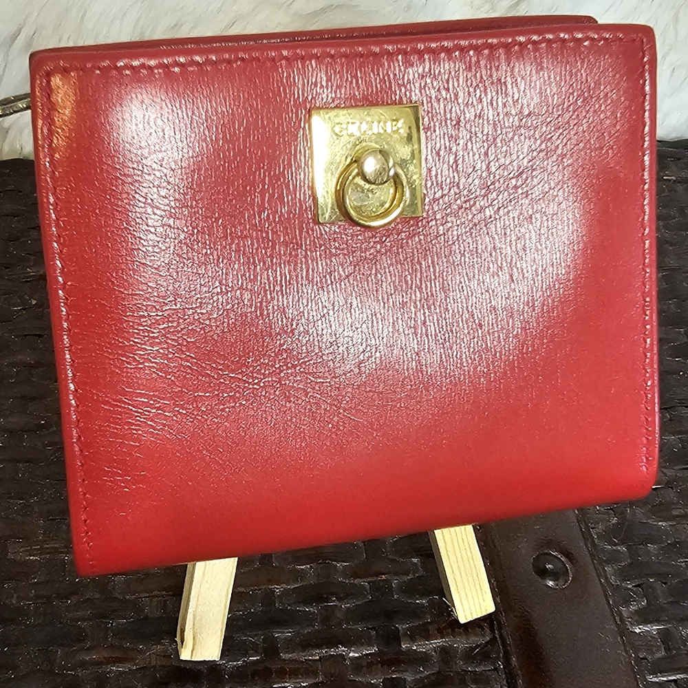 Celine Red Coin Wallet with Gold Accent